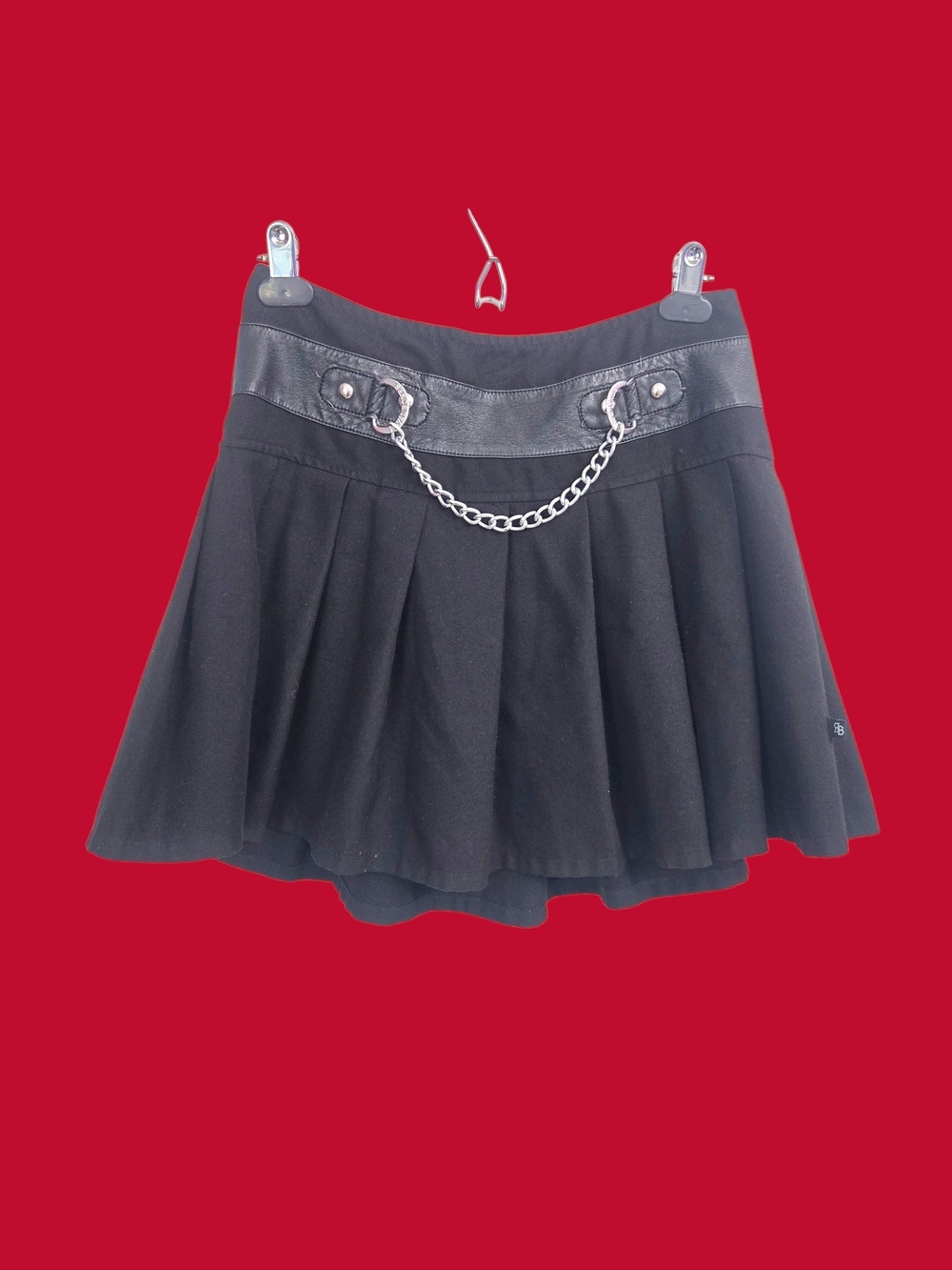 Royal Bones Black Skater Mini Skirt with Chain Detail
